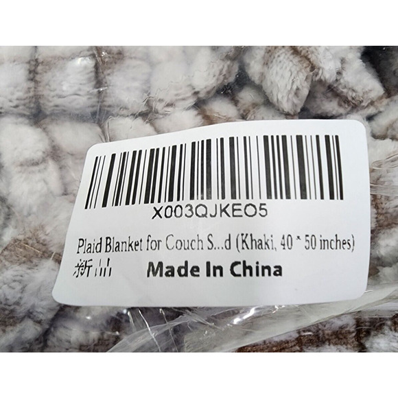 Khaki Brown Plaid/Striped Lightweight Flannel Throw Blanket 40x50, New - Picture 4 of 5